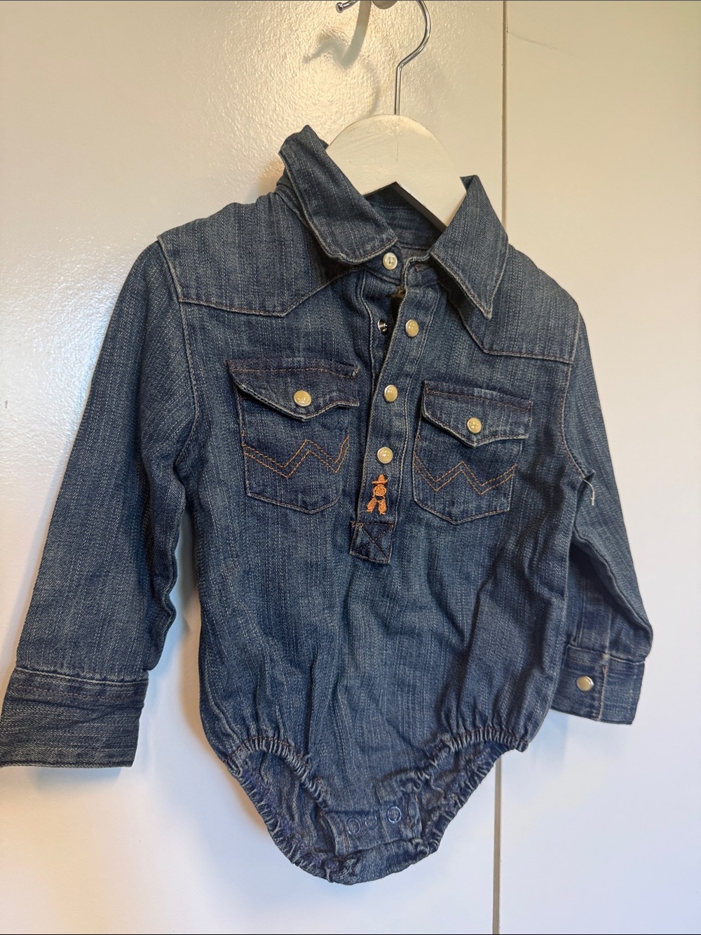 New Wrangler Denim Button-Front onesie. Western. Rodeo. Cowgirl